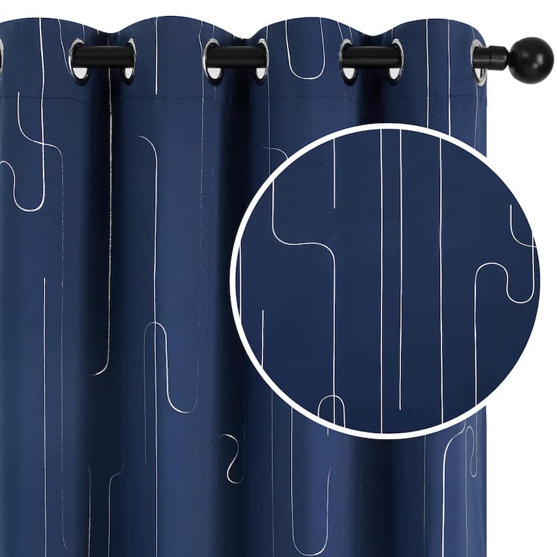 Grommet Curtains, Room Darkening Window Drapes with Lines Foil Print