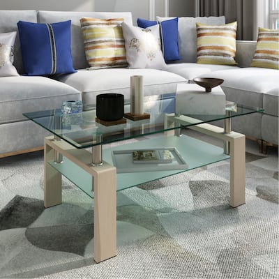 Rectangle Glass Coffee Table, Clear Coffee Table,Modern Side Center Tables