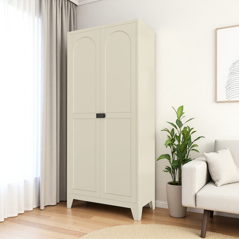 71" 2 Shapely Door Cabinet With Lock, Metal Storage Cabinet with Doors and Adjustable Shelves, for Kitchen Bedroom Living Room
