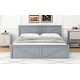 preview thumbnail 4 of 11, King Wooden Platform Bed with Headboard and Four Pull-Out Storage Drawers, Sturdy Frame with Slats and Center Support Legs