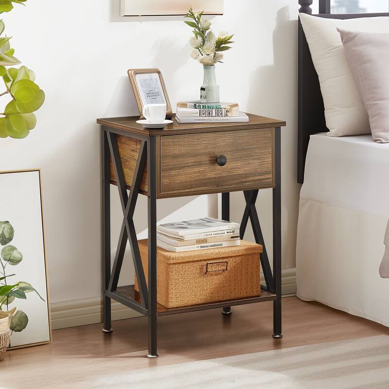 3-Pieces Bed Frame with Wood Headboard and Modern Nightstands Set of 2