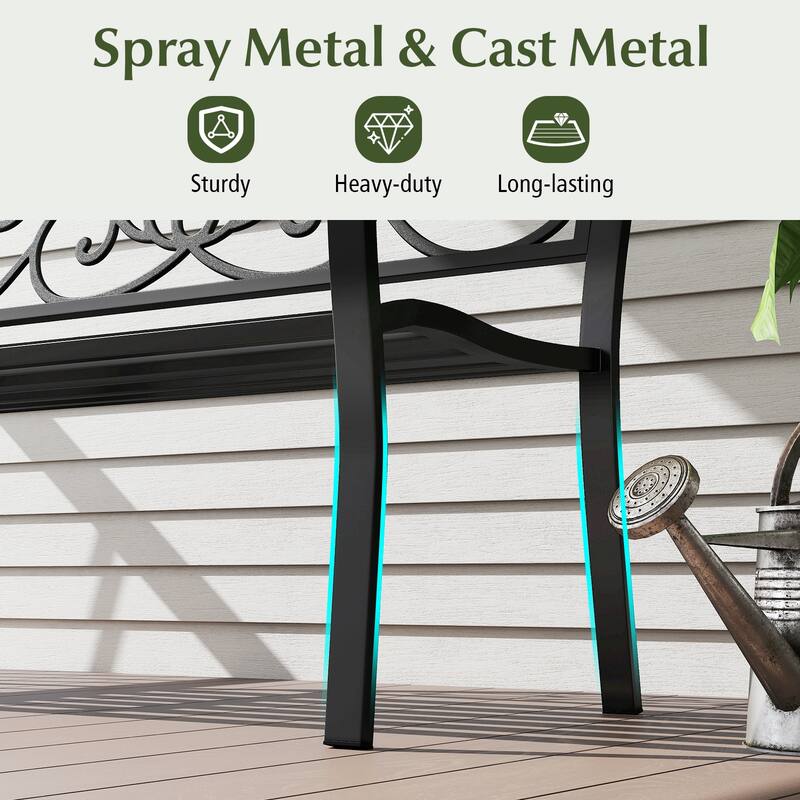 Gymax 2-person Metal Bench w/ Floral Pattern Slanted Backrest Slatted