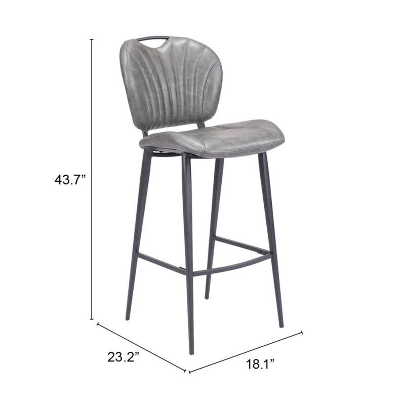 30-Inch Modern Grey Faux Leather Bar Stool with Low Back and Footrest Steel Frame Bar Height Chair - 43.7”H x 18.1”W x 23.2”D