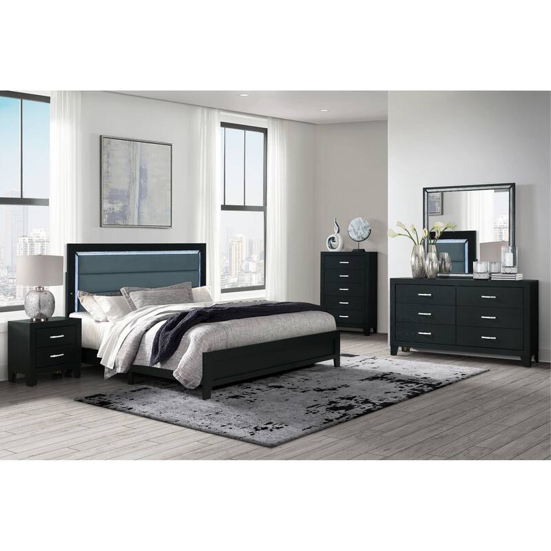 Black Nightstand with Modern Design and Glamour Accents