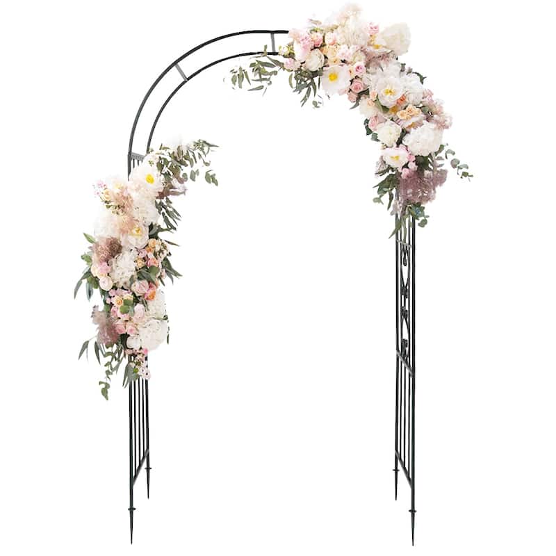 Dark Green Wrought Iron Garden Arch for Climbing Plants Vines or Roses - 46.65” x 22.05” x 87.2" (L x W x H)