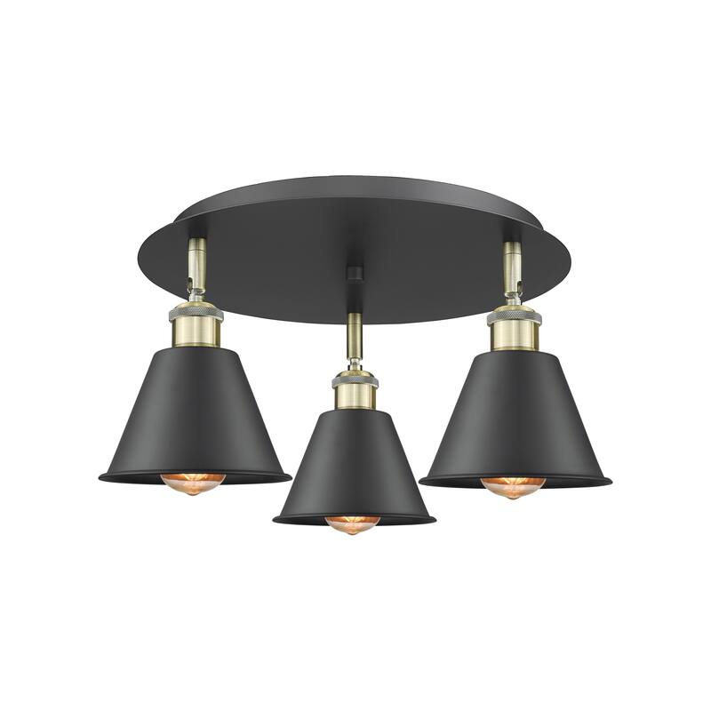 Innovations Lighting Ballston - 3 Light 18" Flush Mount - Black Antique Brass/Matte Black