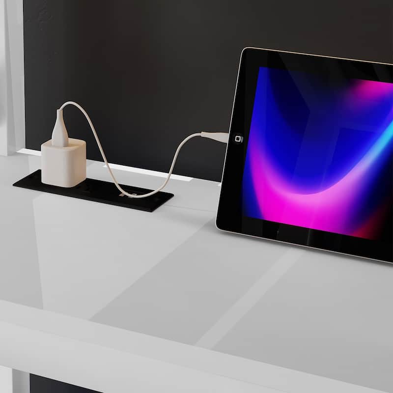 Metal Queen Loft Bed with Wardrobe, L-Shaped Desk, USB Charging Ports and LED Light, Space-Saving Loft Bed for Adults and Teens