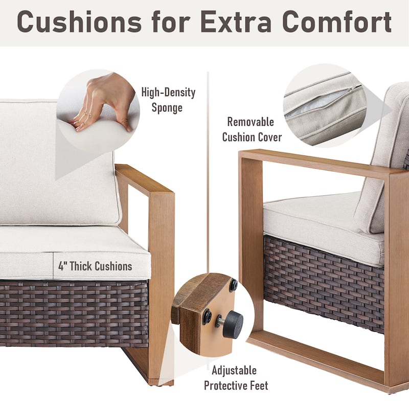 Gymojoy 7 Pieces Patio Sofa with Rattan Swivel Rocking Chair Ottomans Outdoor Conversation Set