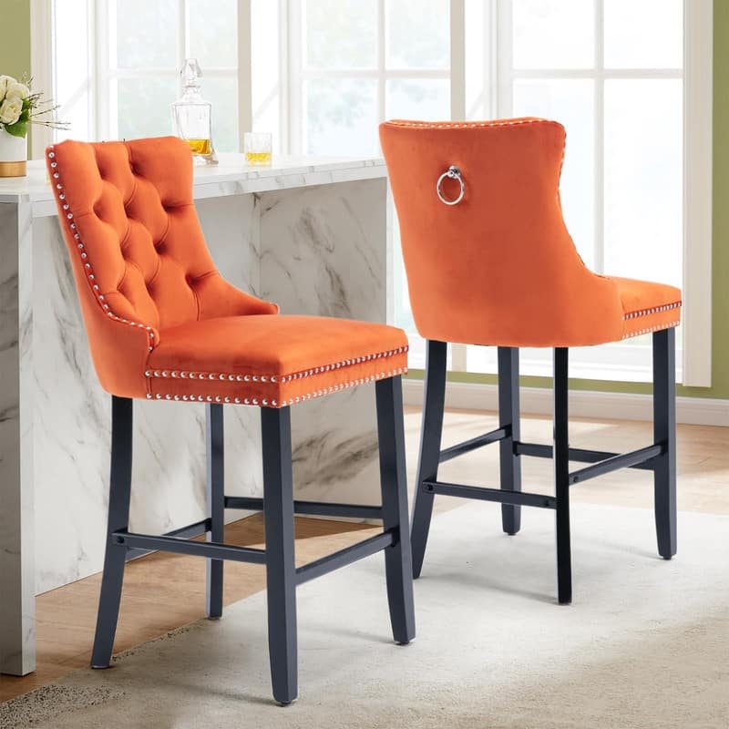 Wing Back Velvet Tufted Nailhead Barstools(Set of 6)