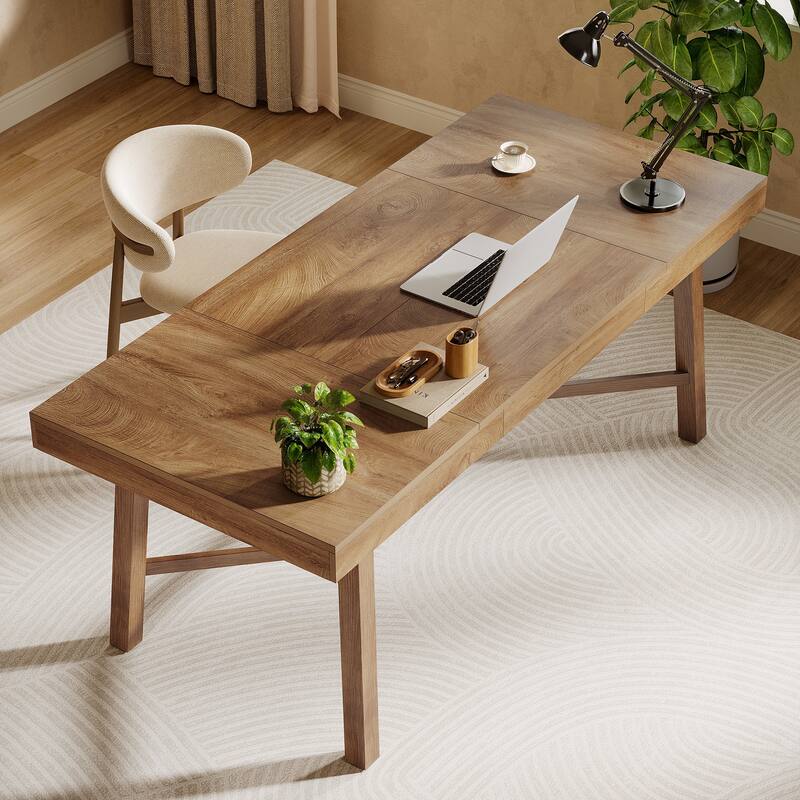 70.8-Inch Executive Desk, Large Computer Desk for Home Office, Modern Style, Oak