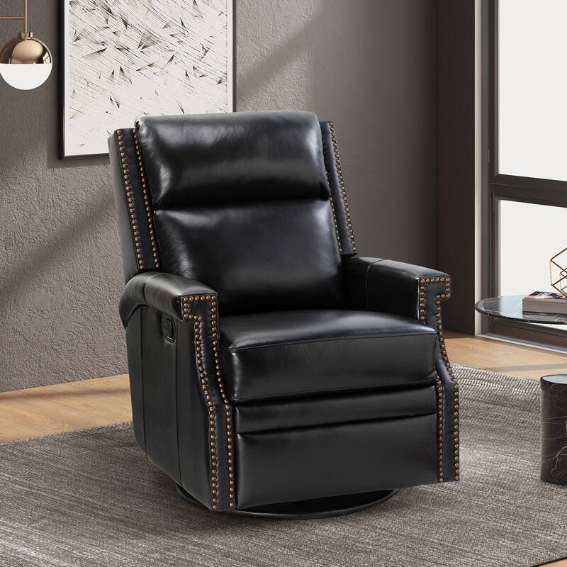 Echidna Transitional Genuine Leather Swivel Rocker Nursery Chair with Nailhead Trim by HULALA HOME
