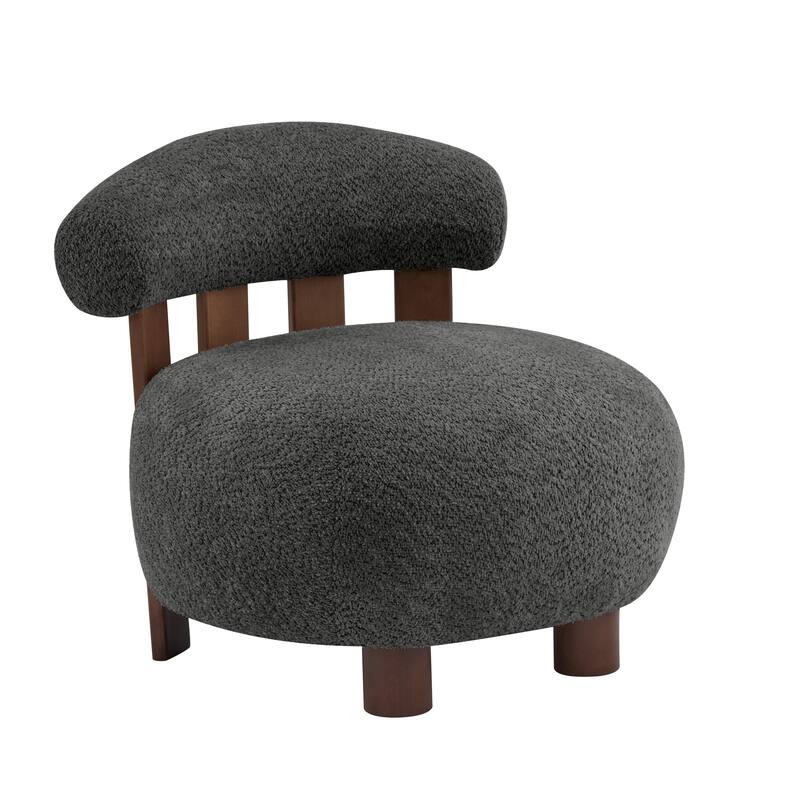 Roomfitters Modern Boucle Fabric Accent Chair with Round Seat and Wood Base