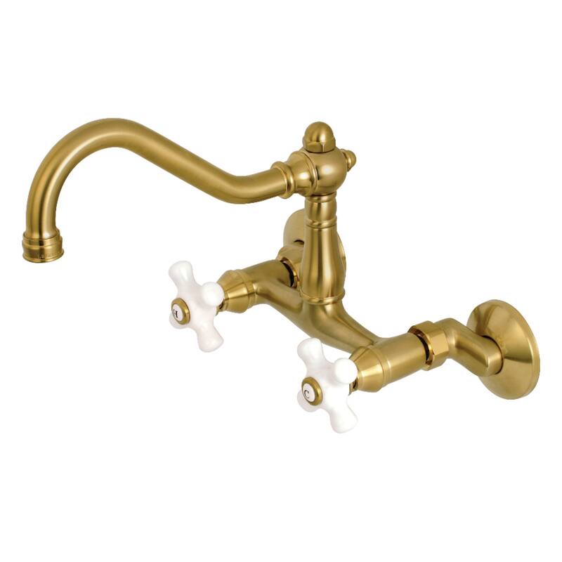 Kingston Brass Vintage 6 in. Adjustable Center Wall Mount Kitchen Faucet - Brushed Brass
