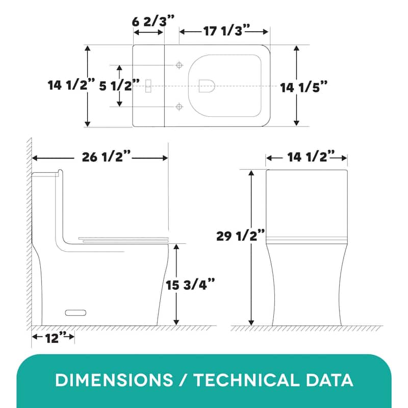 Fine Fixtures Dual-Flush Elongated One-Piece Toilet with High Efficiency Flush