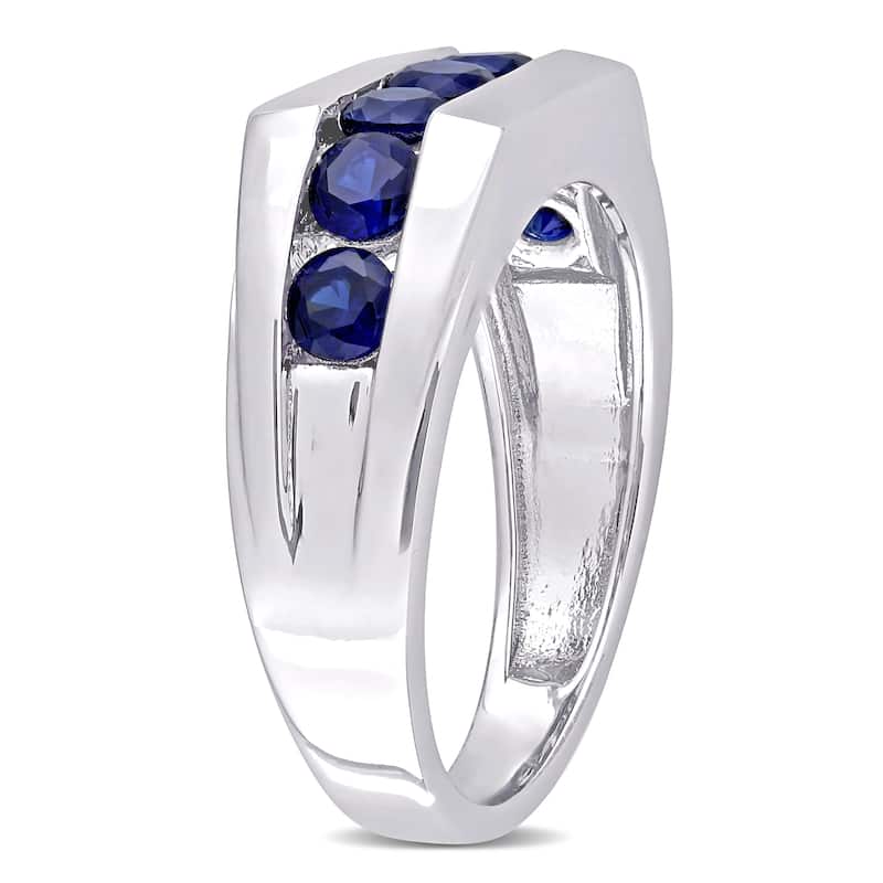 Miadora Men's Sterling Silver Created Blue Sapphire Wedding Band Ring