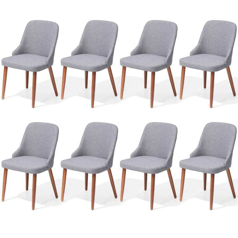 Modern Dining Chair Upholstered Accent Chairs with Solid Wood Legs - Light Grey - 8PC