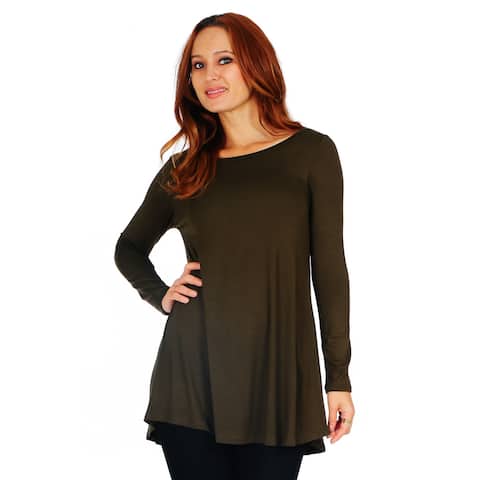 Simply Ravishing Women's Scoop Long Sleeve Pleated Flare Blouse Top Tunic Shirt (Size: S-5X)