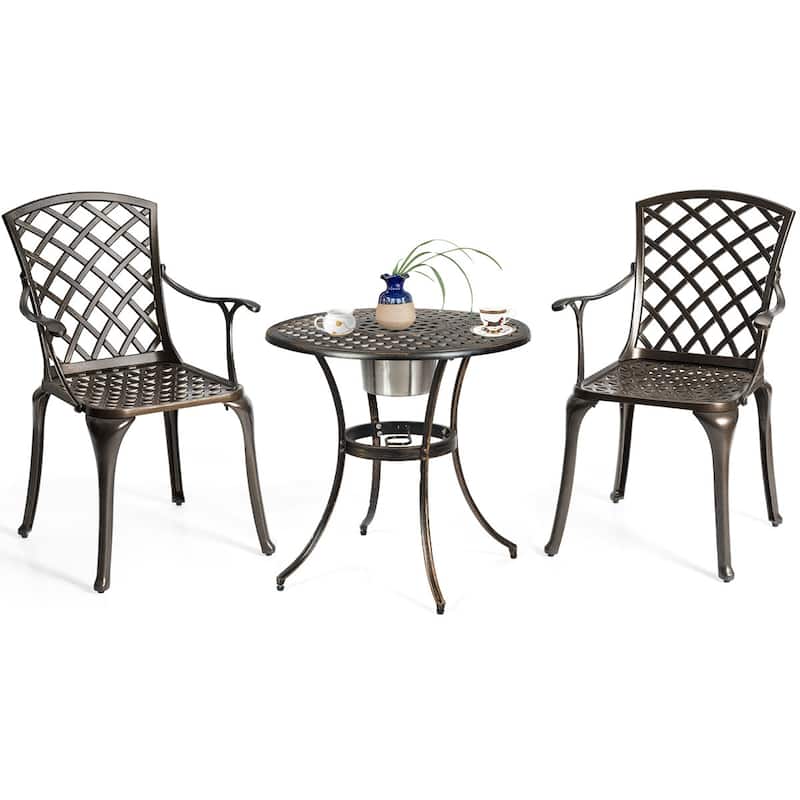 Costway Outdoor Cast Aluminum Arm Dining Chairs Set of 2 Patio Bistro