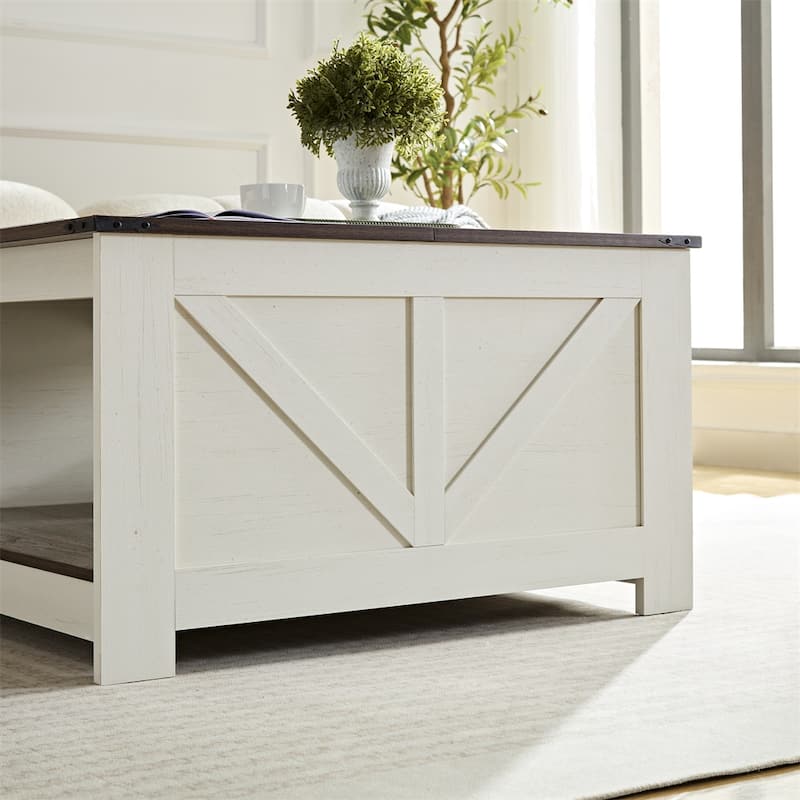 Farmhouse Coffee Table with Storage Rustic Wood Cocktail Table