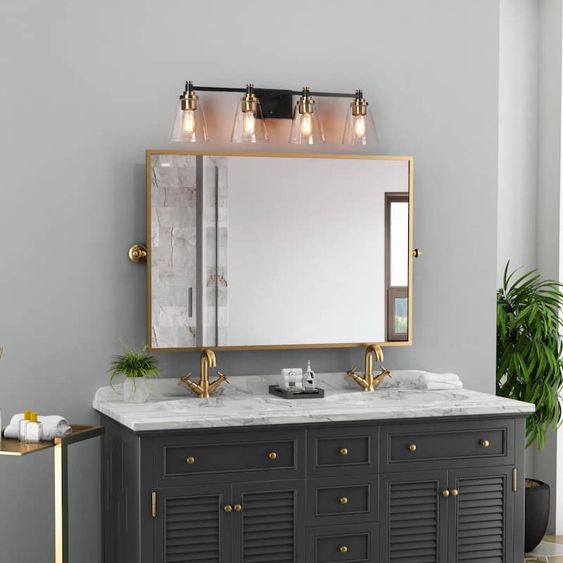 2/3/4-Light Modern Black Gold Bathroom Vanity Lights Glass Wall Sconces