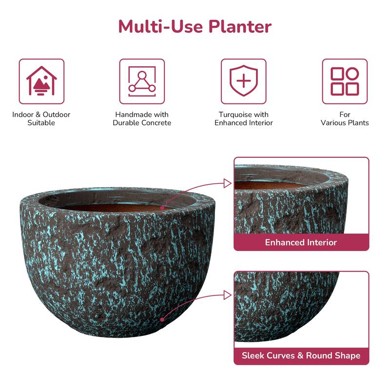 Concrete Planter Bowl Flower Pot with Enhanced Interior, Drainage Hole