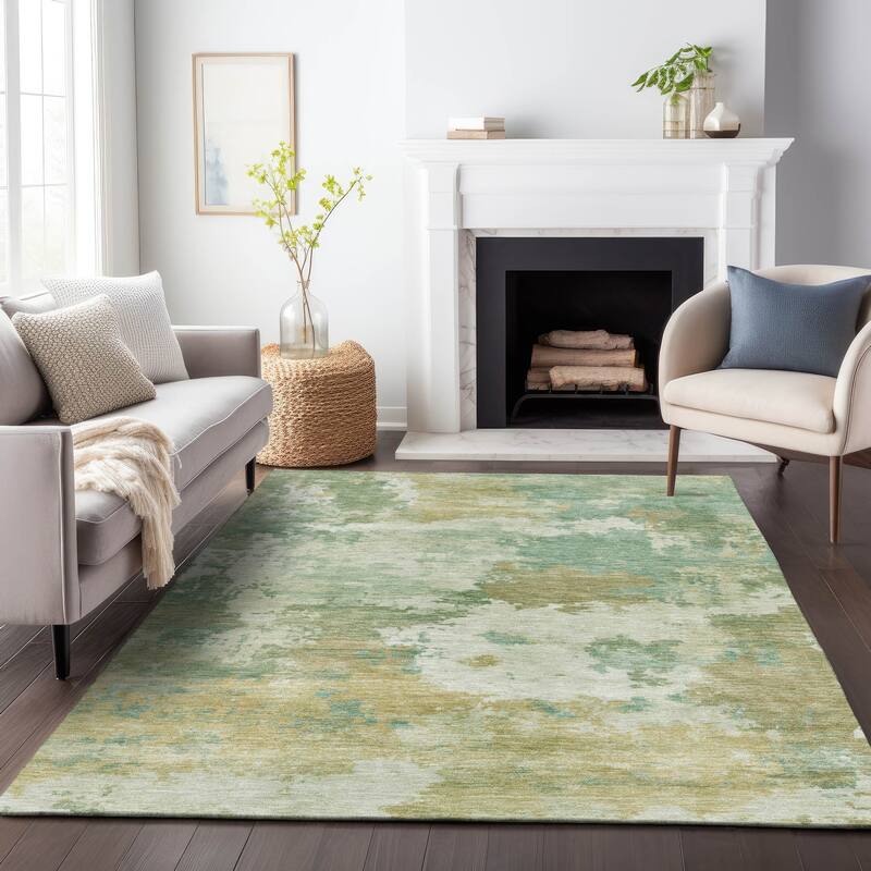 Machine Washable Indoor/Outdoor Abstract Blend Chantille Rug