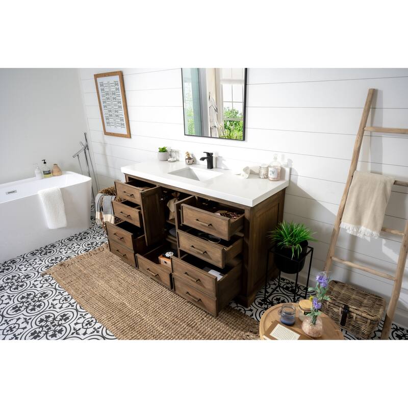 Willow Collections 60 in. W x 22 in. D Charlotte Teak Single Sink Bathroom Solid Teak Vanity with Countertop