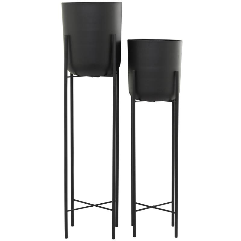 Metal Indoor Outdoor Planter with Removable Stand - Set of 2 Black or White - CosmoLiving by Cosmopolitan