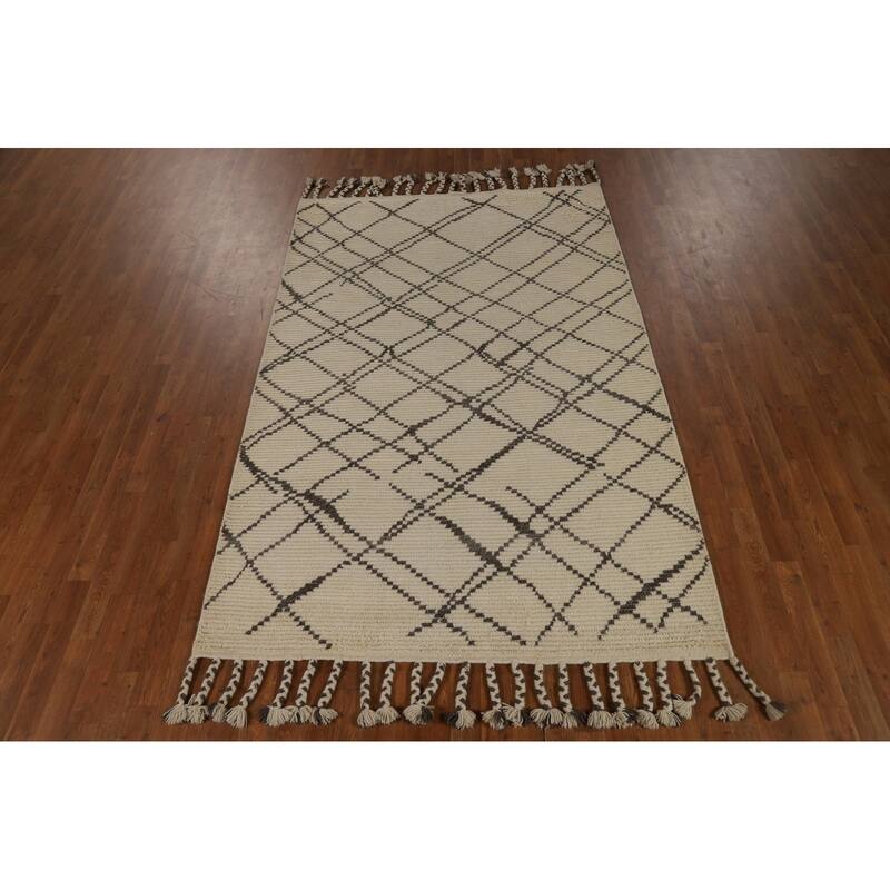 Trellis Moroccan Oriental Area Rug Handmade Wool Carpet - 5'2" x 8'1"