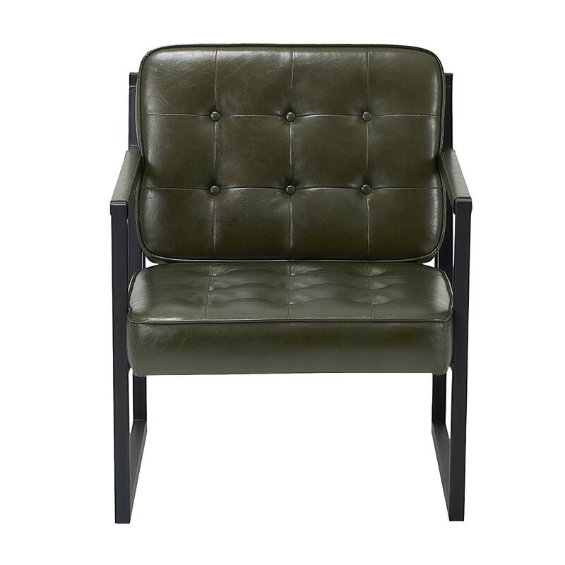 Mid-Century Modern Leather Accent Chair, Arm Chair with Metal Legs - Set of 1 - Green