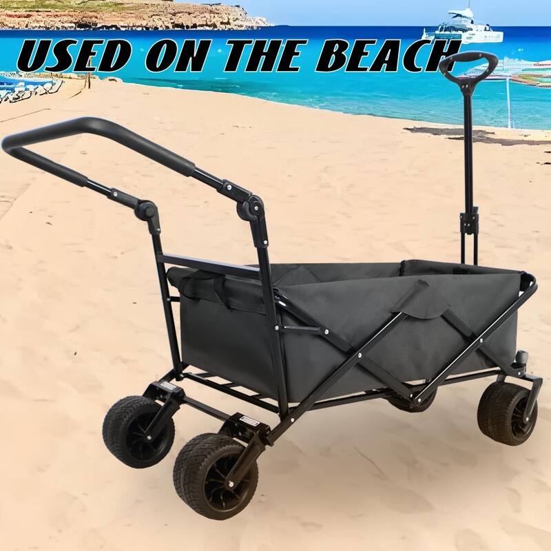 Folding Wagon with All-Terrain Wheels, 230lbs Capacity, Telescoping Handle, and Dust Cover for Beach, Outdoor, and Garden Use