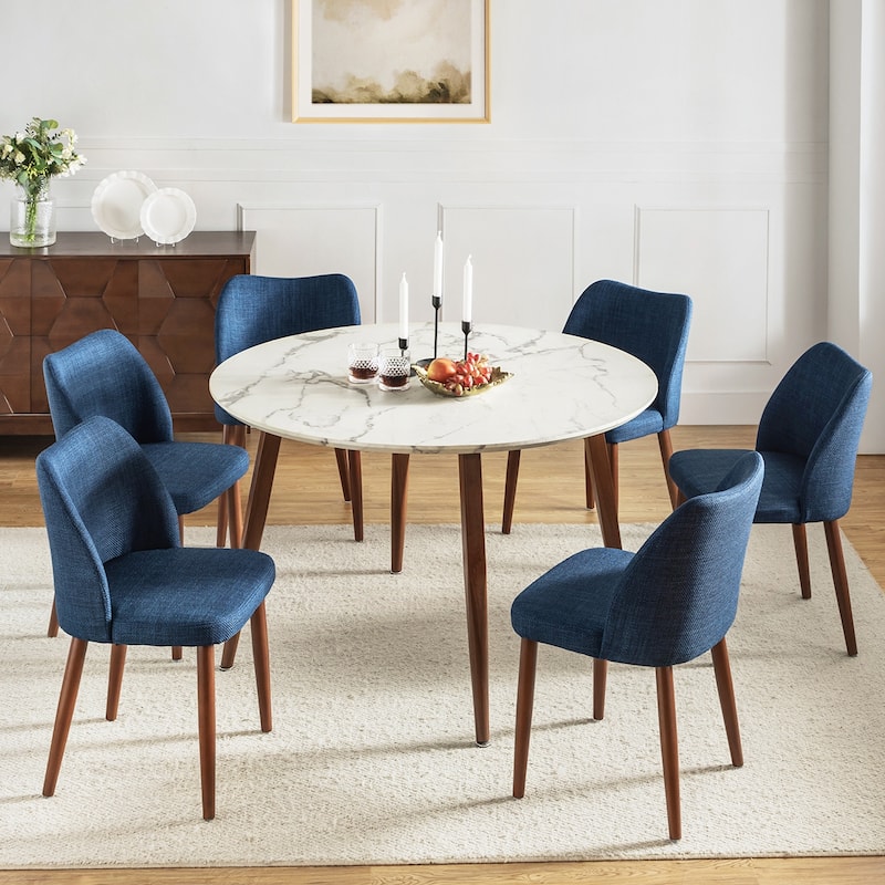 Melisa Upholstered Solid Wood Dining Chair Set of 6 by HULALA HOME - Navy
