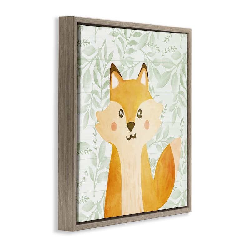 Stupell Whimsical Fox on Florals Framed Floater Canvas Wall Art Design By Kim Allen