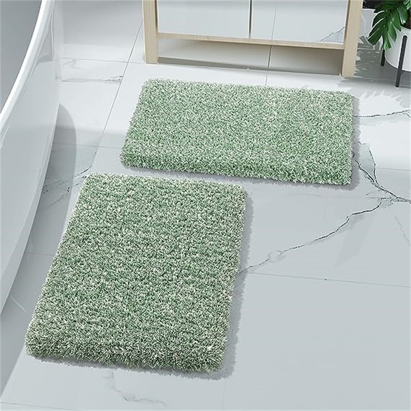 2 Pieces Green Bathroom Rugs Flower Bath Tub Mats Non-Slip 16 x