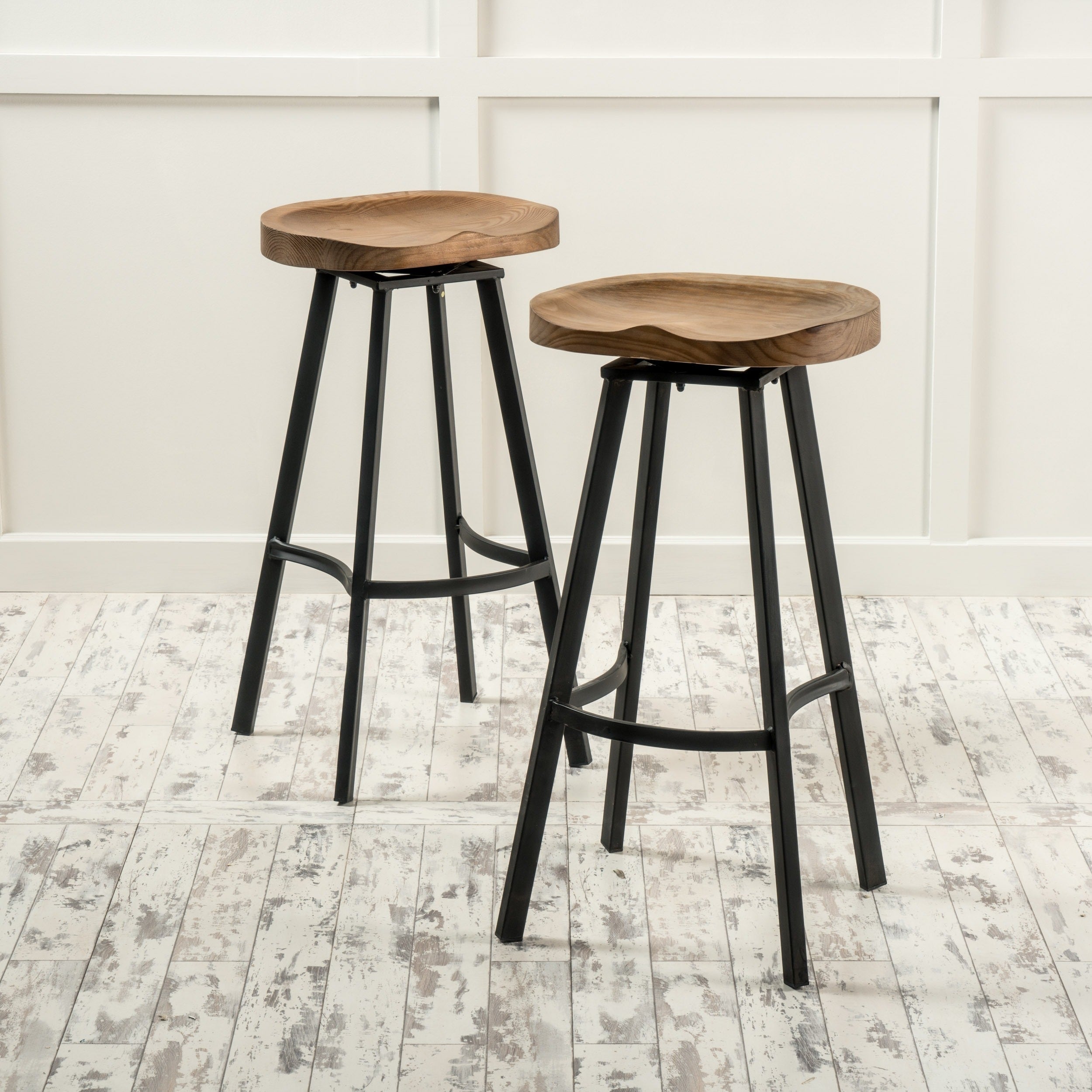 Silas Antique Pinewood Swivel Barstool Set of 2 by Christopher Knight Home N A