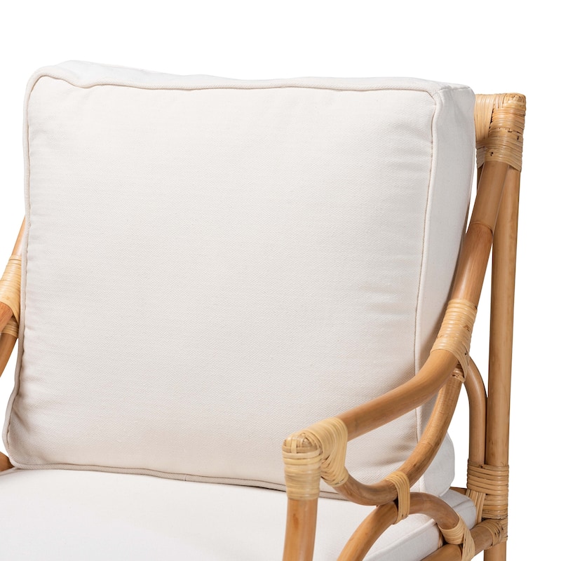 Brandon Bohemian styled Upholstered Rattan Armchair-White/Natural