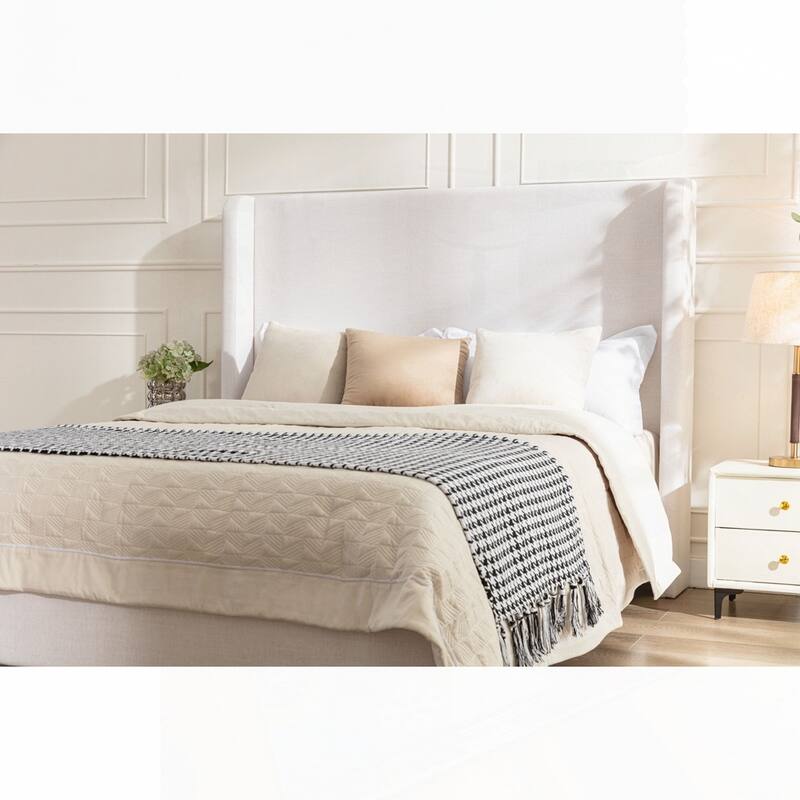 Upholstered Wingback Bed Without Wooden Slats Box Spring Required