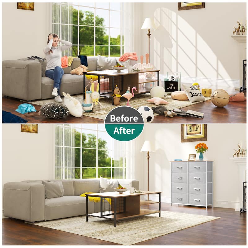 Modern Wide Dresser Storage Tower with 8 Drawers