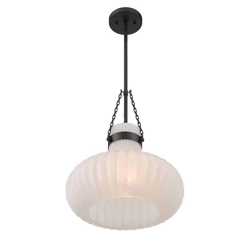 Bellevue SHP77026 15" Wide Pendant with Ribbed Strié Glass Shade