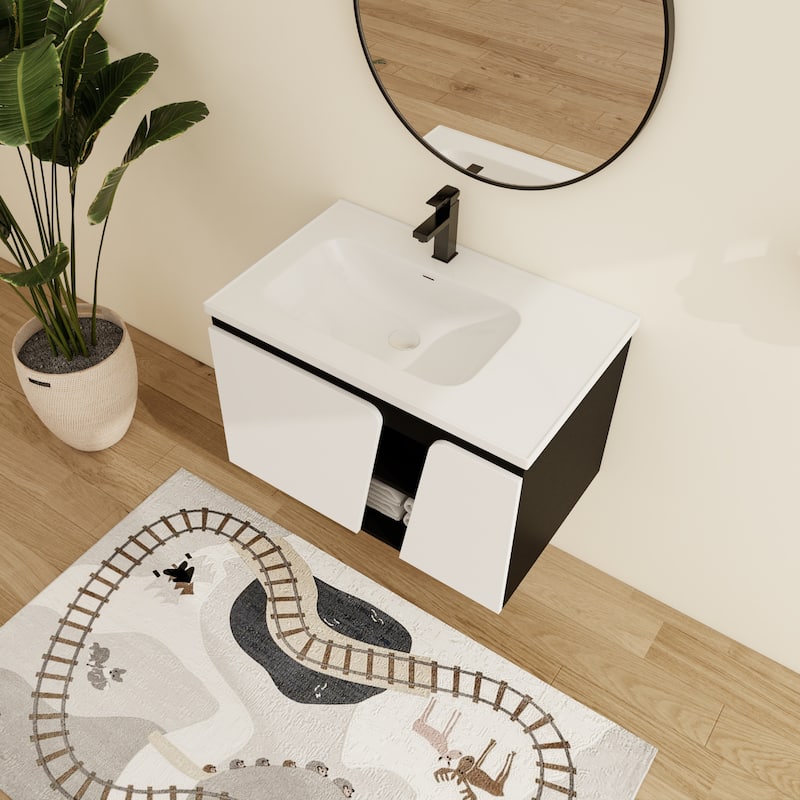 Malwee 32"/36"/40" Floating Bathroom Vanity with Sink, Wall Mounted Bathroom Vanity with Soft Close Doors and shelf