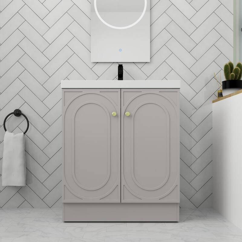 ARTCHIRLY 24/30/36 Inch Bathroom Vanity with Sink, Freestanding Bathroom Vanity with Soft Close Door and Adjustable Shelf - 29.5''W×19.7''D×35.4''H - KHAKI