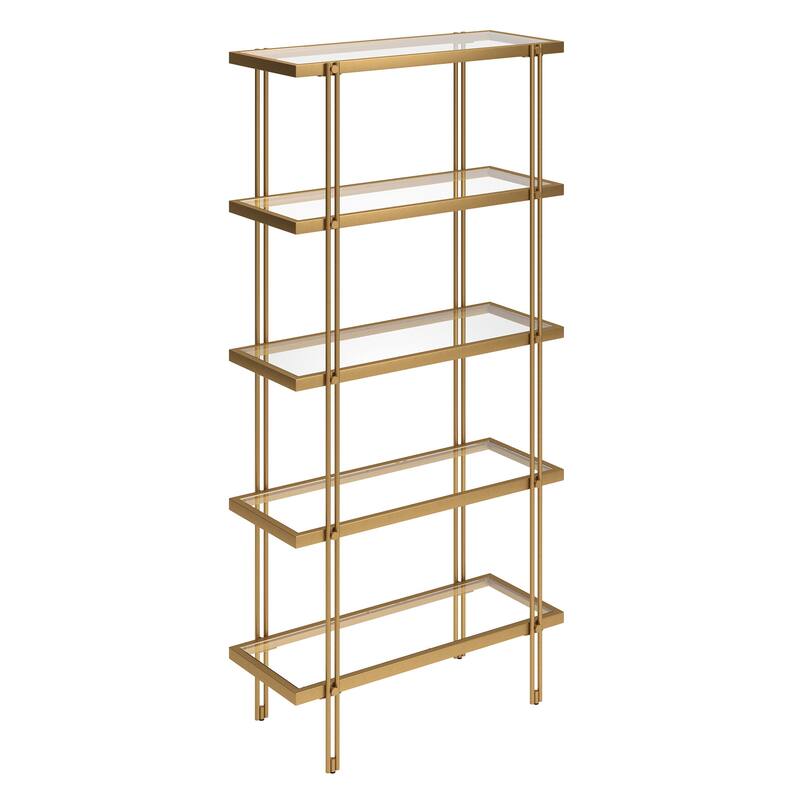 HomeRoots 68" Gold Metal And Glass Five Tier Standard Bookcase