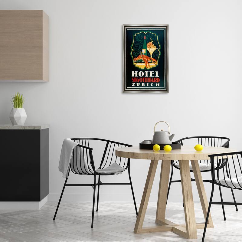 Stupell Vintage Hotel Zurich with Lobster Framed Floater Canvas Wall Art Design By Marcus Jules