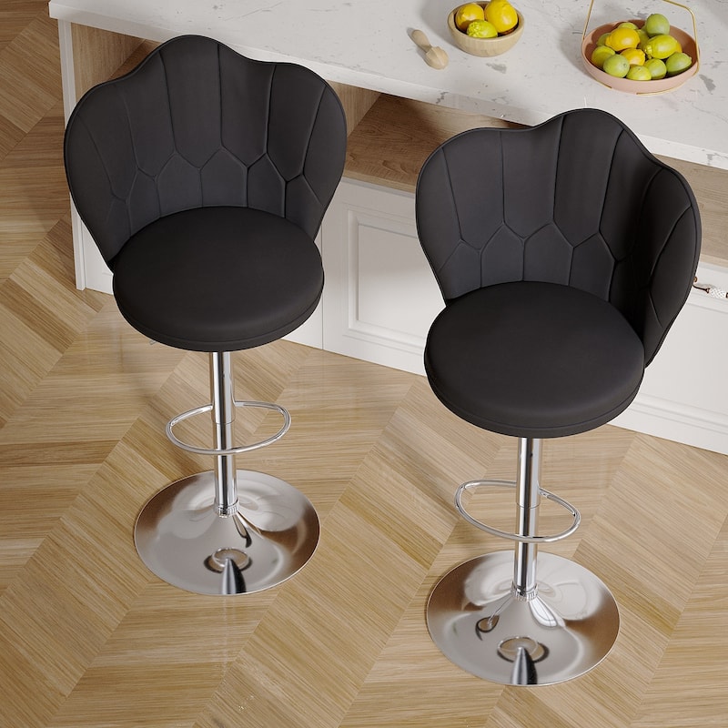 VECELO Set of 4 Barstools, Adjustable Bar Stools with Back, Velvet Armless Kitchen Stool