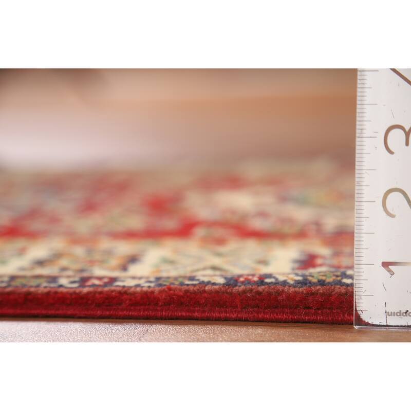 Red Geometric Kazak Accent Rug Handmade Traditional Wool Carpet - 2'0" x 3'0"