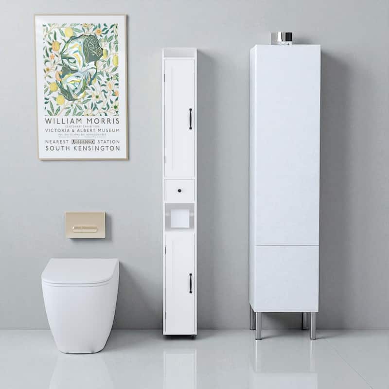 67.51" Tall Freestanding Storage Cabinet with Adjustable Shelves, Slim 2 Doors for Bathroom and Kitchen - White