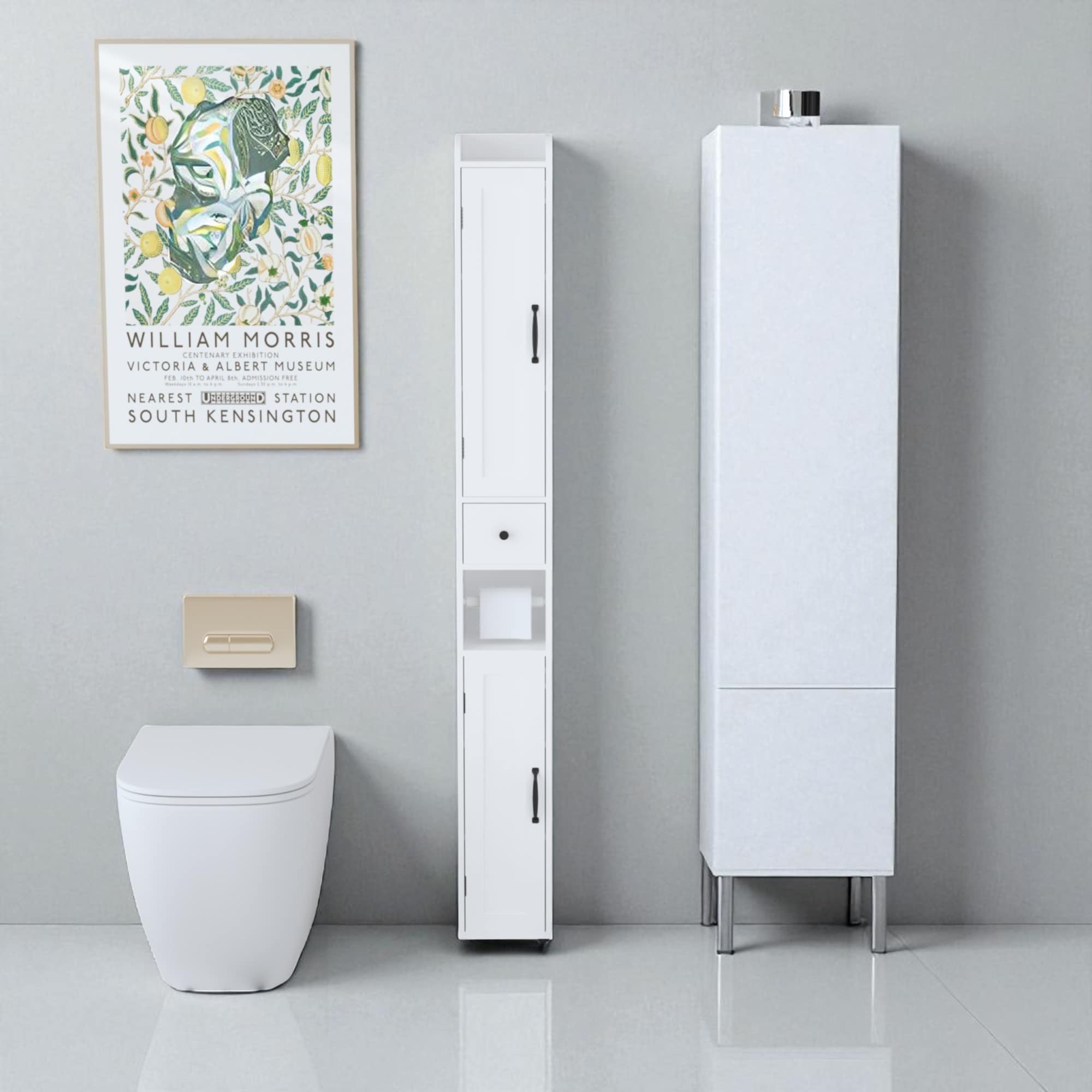 67.51" Tall Freestanding Storage Cabinet with Adjustable Shelves, Slim 2 Doors for Bathroom and Kitchen