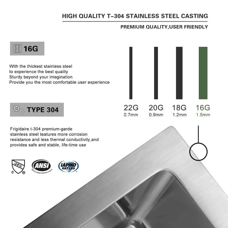 30x22-inch Single Drop In Bowl Sink 16 Gauge Kitchen Sinks - 30" x 22" x 10"