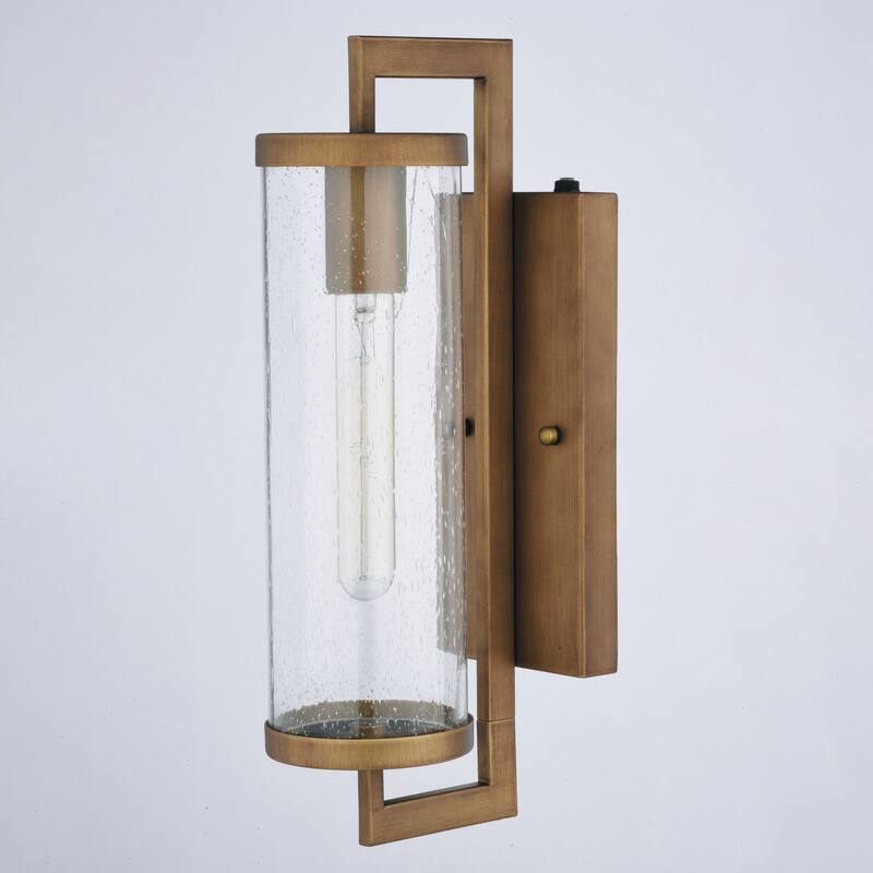 Morgan Park 1-Light Dusk to Dawn Modern Outdoor Wall Sconce with Clear Seeded Cylinder Glass Shade, Exterior Lantern