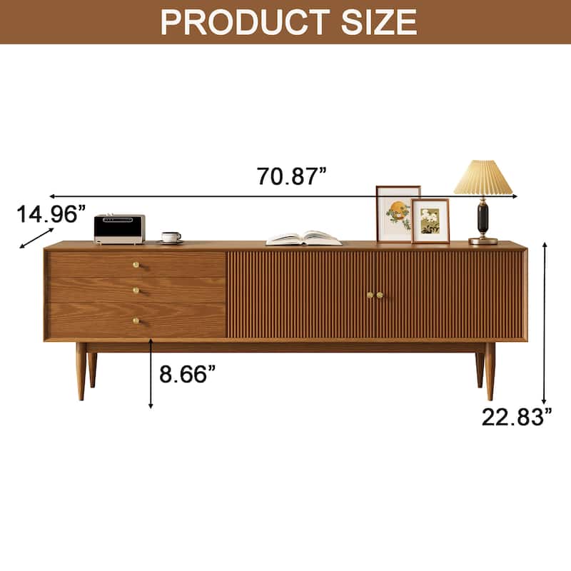 71" Mid Century Wood TV Stands,Brown,Not Assembled Need